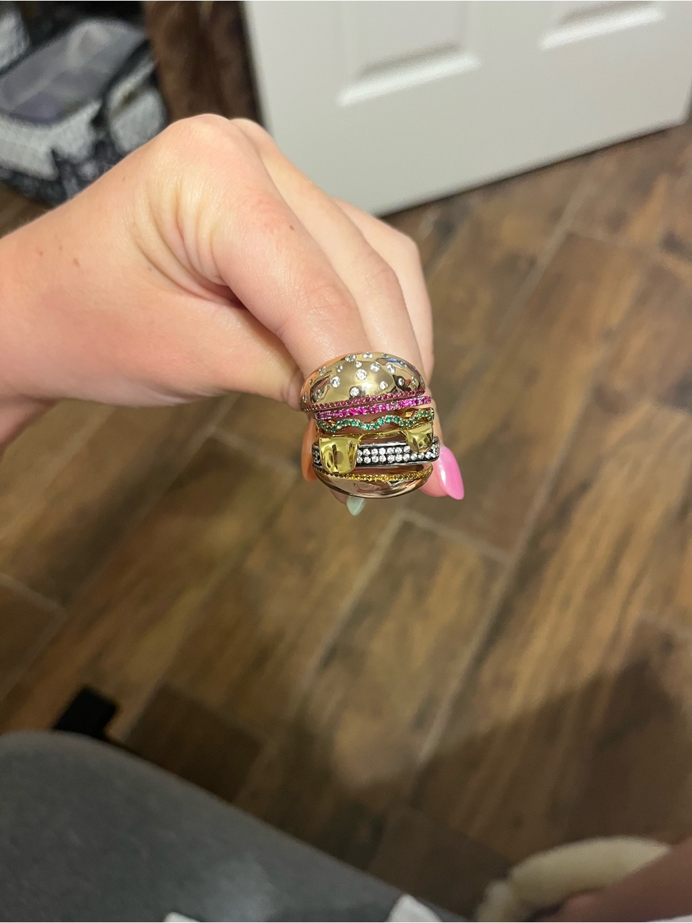 Betsey Johnson Multicolor Hamburger Gold-Tone Stacked Statement Ring - Picture 2 of 2